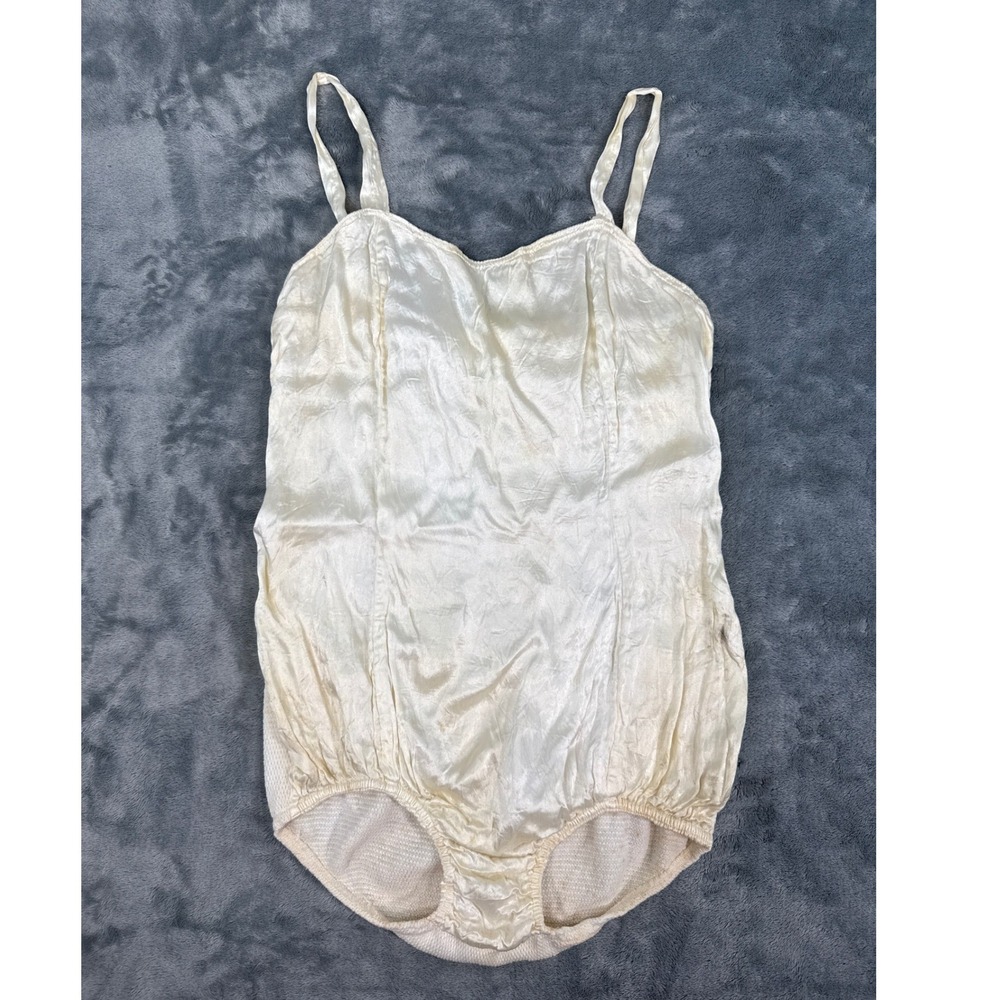 Vintage White Cream Satin and Knit Leotard Dance, Bodysuit AS IS